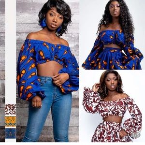 OFUURE Tribal Print Balloon Sleeve Crop Top